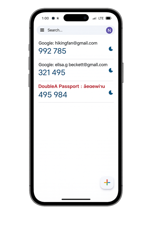 Authenticator app showing TOTP codes